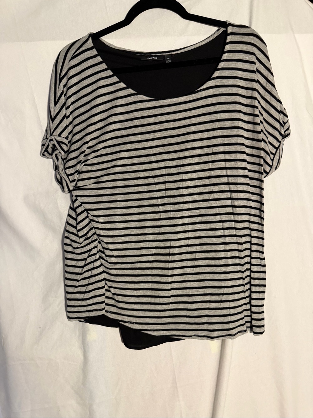 #472 Apt. 9 Black & Gray Striped Women’s Short Sleeve Top